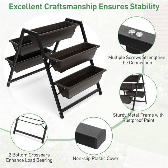 Costway 31" x 36" Raised Garden Bed 3-Tier Vertical Planter with Plant Boxes